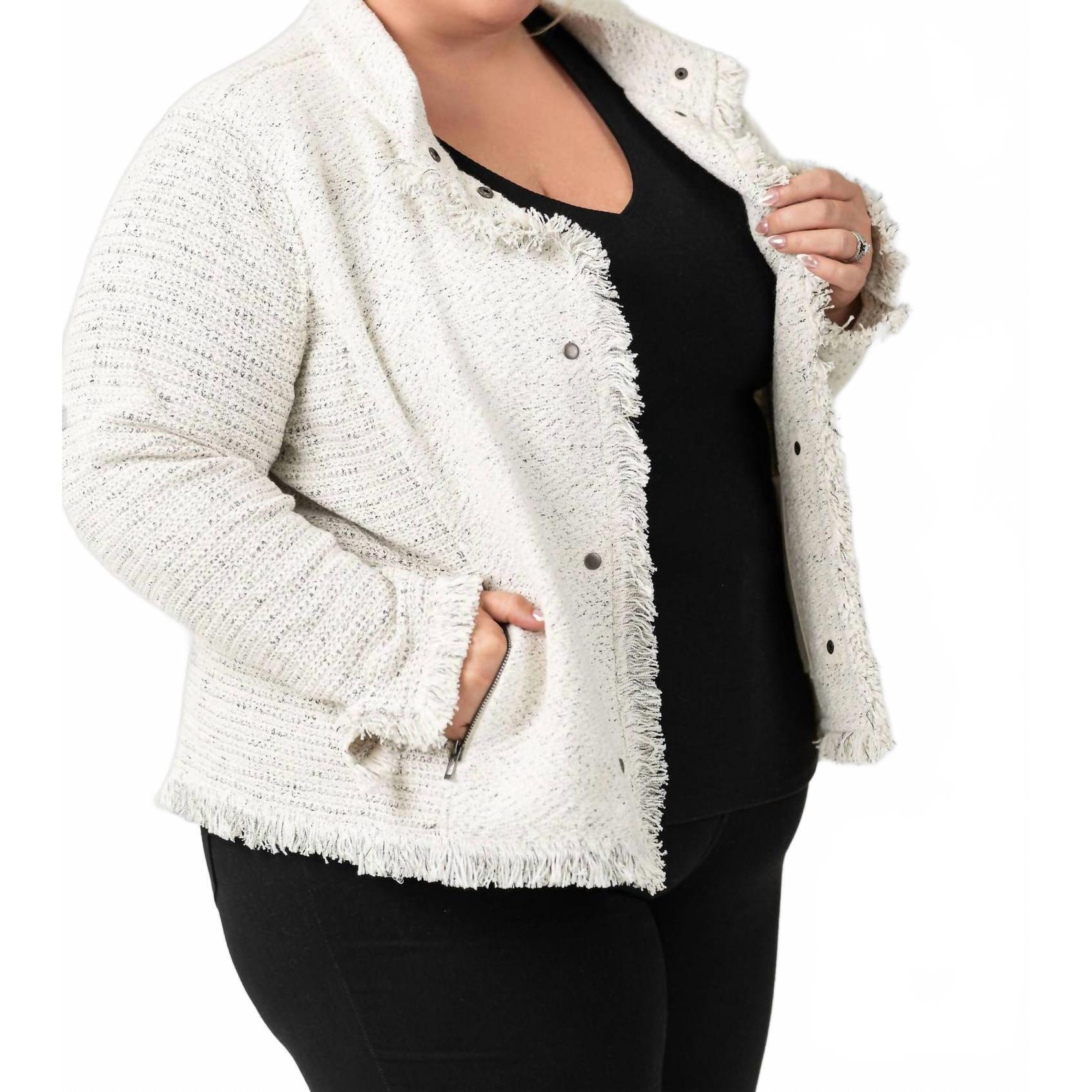 New Nic + Zoe Collared Fringe Jacket - Plus Size In Cream